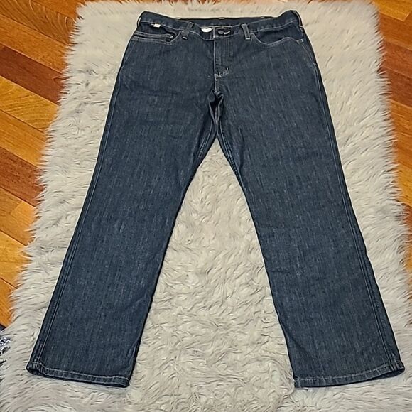 Carhartt womens dark wash‎ fire resistant original fit jeans size 14 - Picture 1 of 8